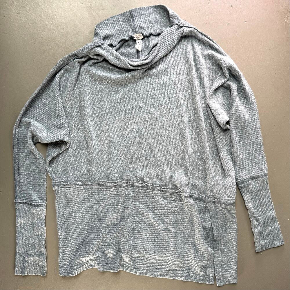 Free People We The Free Gray Rib Knit Cowl Neck Tunic Top Small Boho Oversized